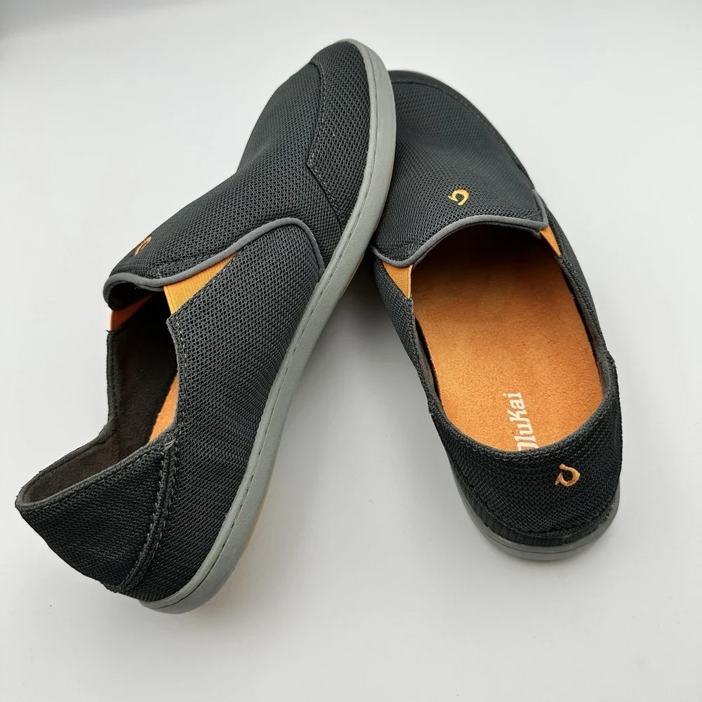 OluKai Nohea Mesh Slip-On Shoes Dark Shadow Gray Breathable Comfort Mens 13